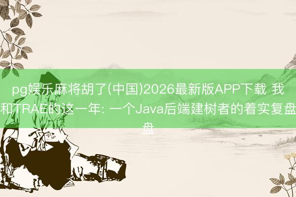 pg娱乐麻将胡了(中国)2026最新版APP下载 我和TRAE的这一年: 一个Java后端建树者的着实复盘