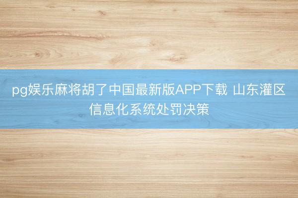 pg娱乐麻将胡了中国最新版APP下载 山东灌区信息化系统处罚决策