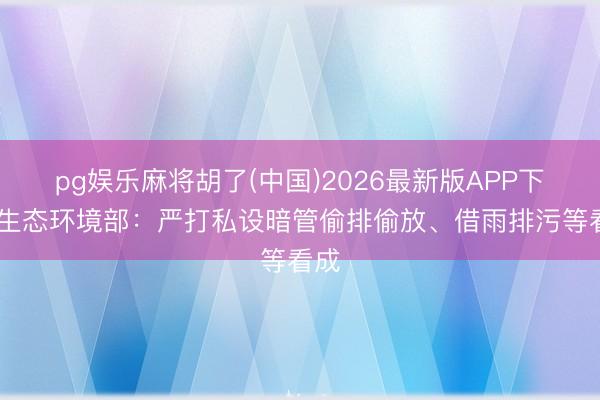 pg娱乐麻将胡了(中国)2026最新版APP下载 生态环境部:严打私设暗管偷排偷放、借雨排污等看成