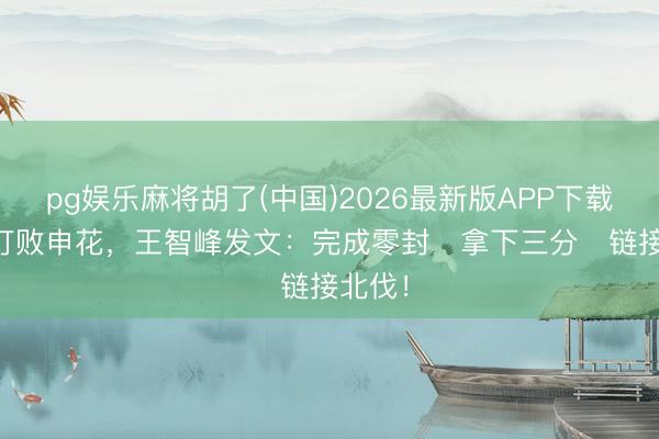 pg娱乐麻将胡了(中国)2026最新版APP下载 1-0打败申花，王智峰发文：完成零封✅拿下三分✅链接北伐！